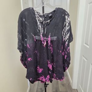 Papa Vancouver 100% Rayon Black and Pink Tie-Dye Top
